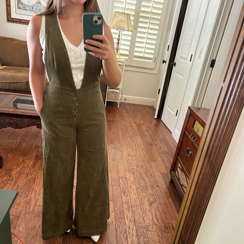 By Together green corduroy overalls